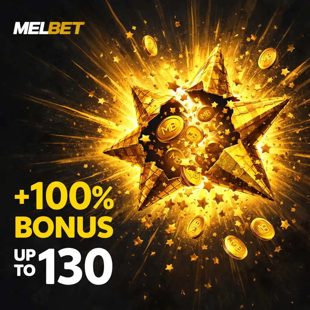 Golden piñata cracked coins stars falling dark background Melbet