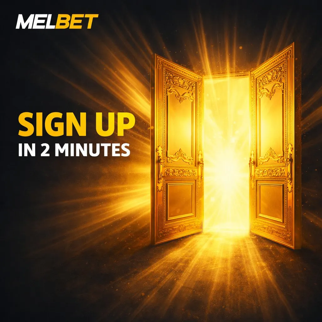 Golden ornate doors opening bright light behind dark background Melbet