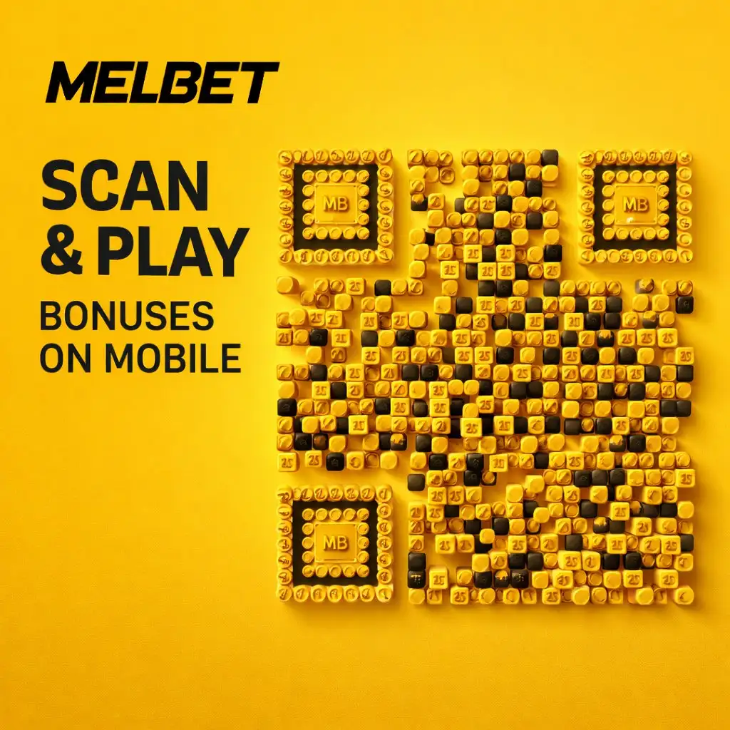 Golden QR code made of tiny coins yellow background Melbet