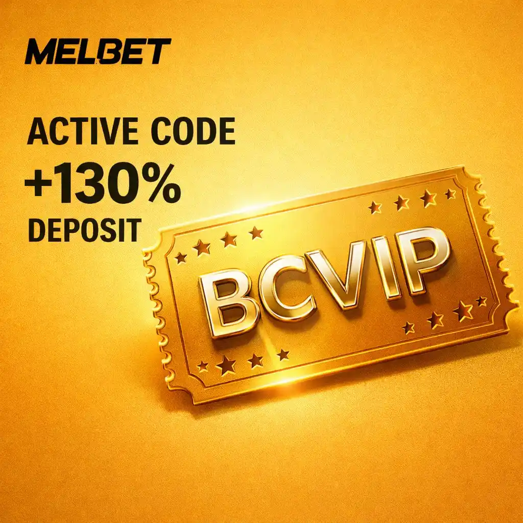 Golden cinema ticket BCVIP perforated edge golden background Melbet