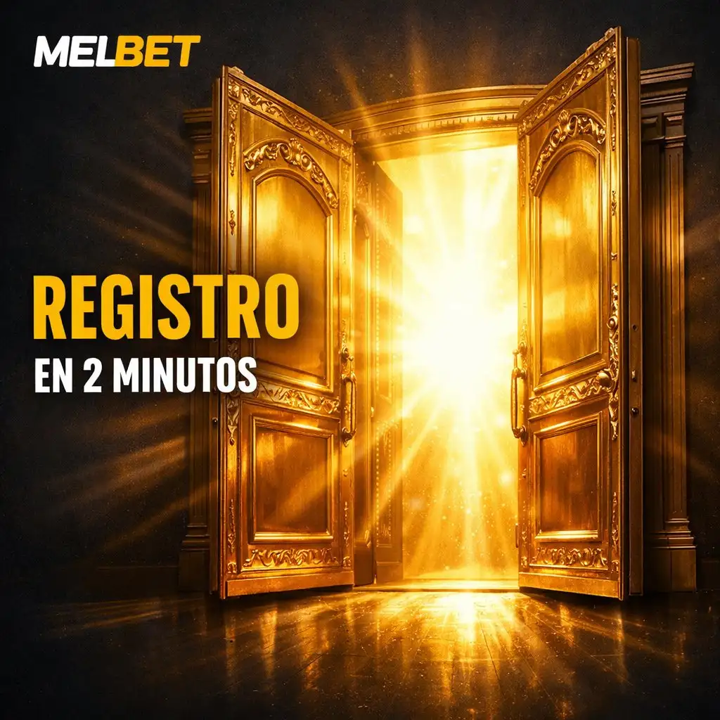 Puerta dorada abierta luz intensa detrás fondo oscuro Melbet