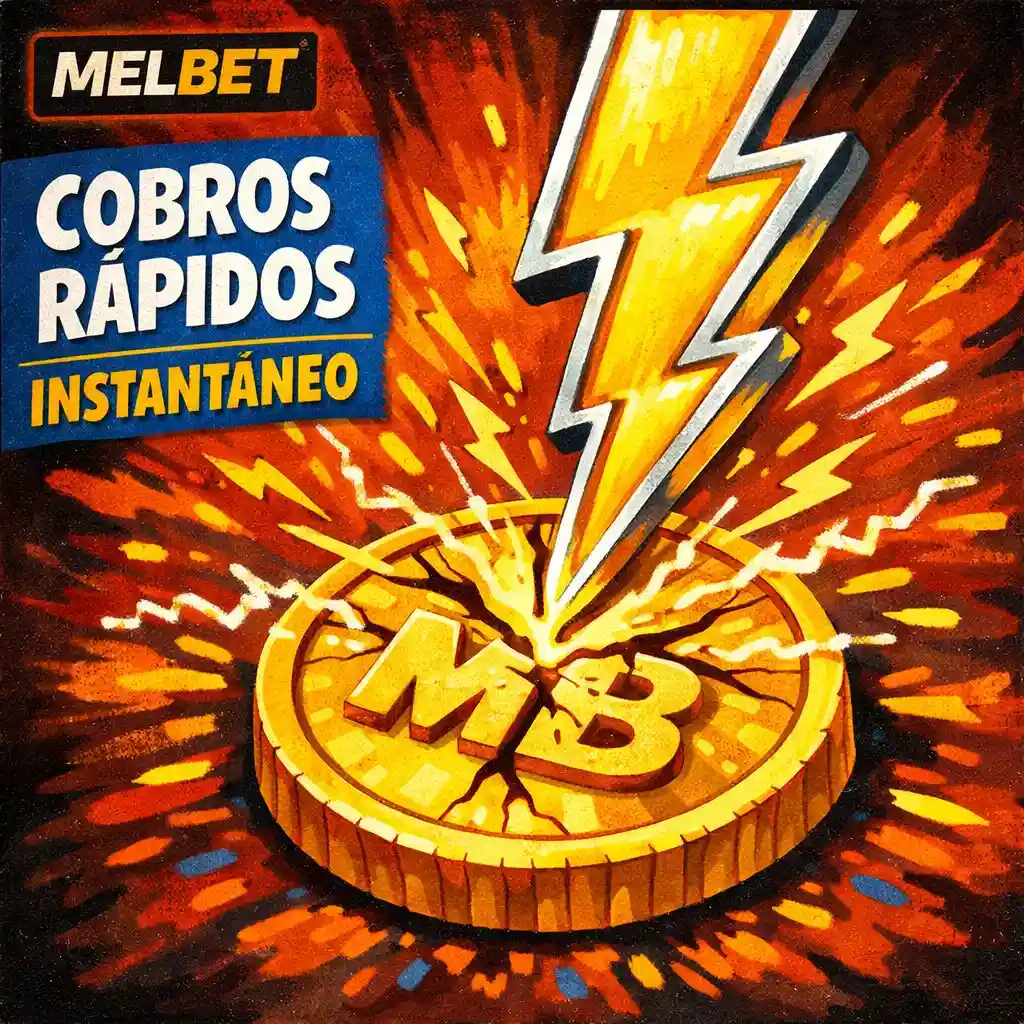 Rayo dorado impactando moneda gigante fondo oscuro eléctrico Melbet